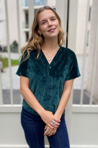 MILA COSY VELVET TOP FOREST