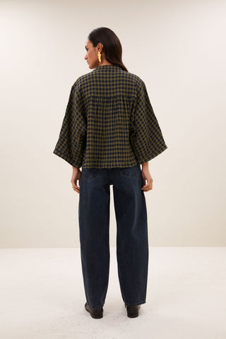 JESS BLOUSE OLIVE CHECK