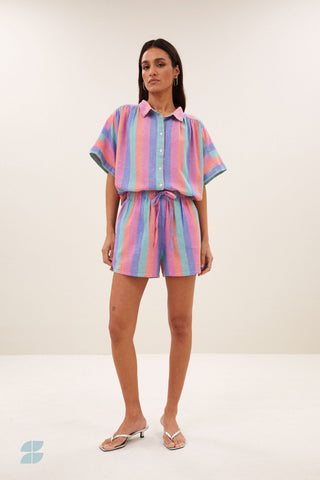 SUNNY RAINBOW PLEATS BLOUSE STRIPE