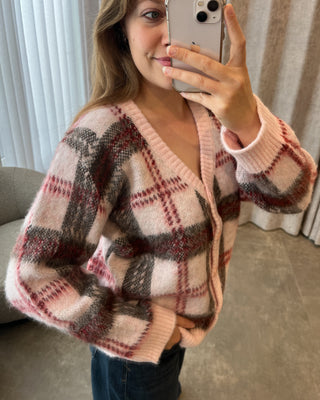 LOUISA CARDIGAN PINK/ BURGUNDY