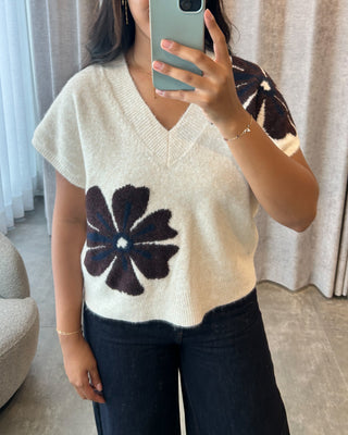 OMEA VNECK SLIPOVER FIG MELANGE FLOWER