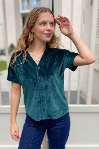 MILA COSY VELVET TOP FOREST