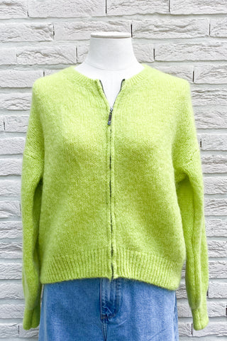 LOUIZA ZIPPER CARDIGAN LIME