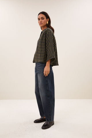 JESS BLOUSE OLIVE CHECK