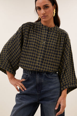 JESS BLOUSE OLIVE CHECK