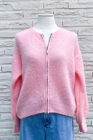 LOUIZA ZIPPER CARDIGAN BABY PINK