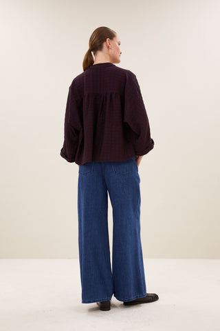 JESS BLOUSE WINE CHECK