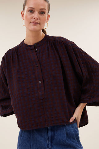 JESS BLOUSE WINE CHECK