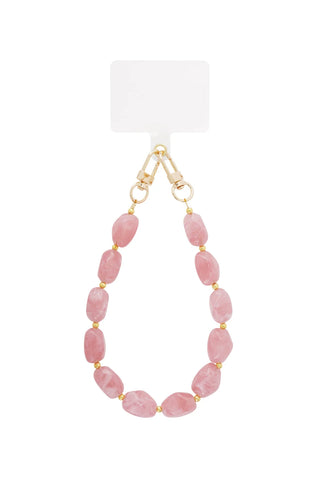 PHONE CORD SHORT LIGHT PINK STONE